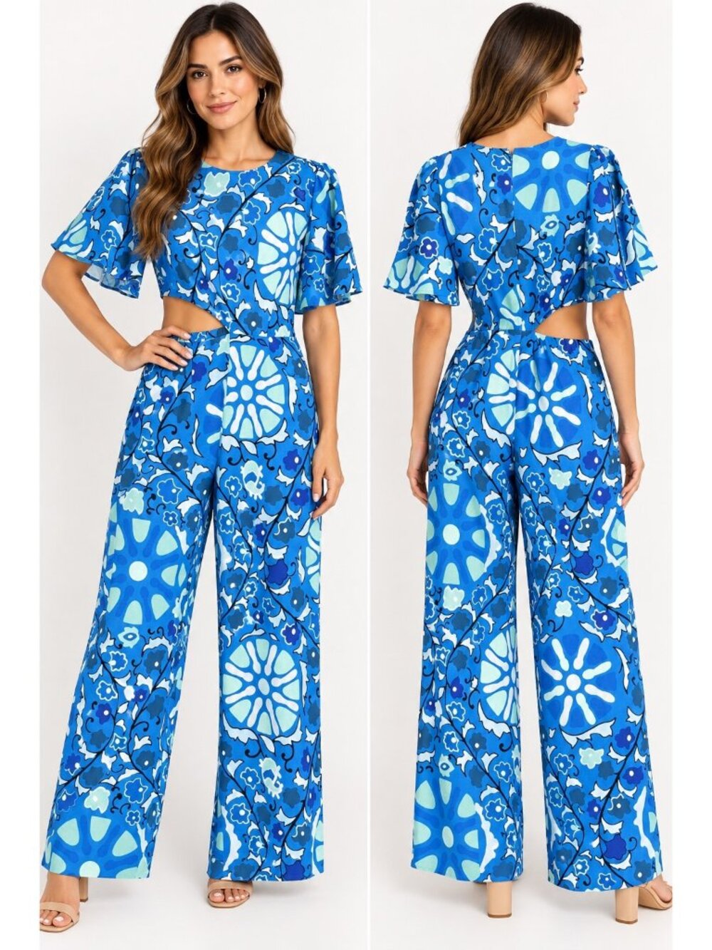 RHODE x Target Women’s M Blue Floral Cutout Wide Leg Linen Blend Jumpsuit